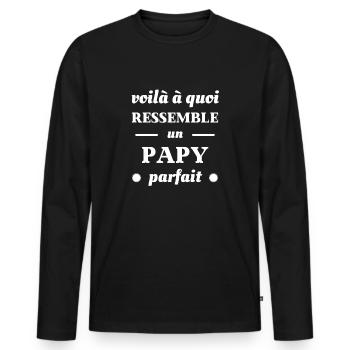 t shirt papy parfait humour papy grand pere drole - T-shirt manches longues Premium bio Homme - noir - Devant - Nico (187cm)