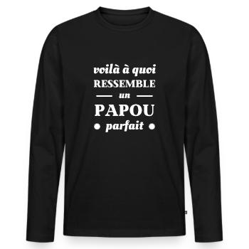 t shirt papou parfait humour fete des peres papa - T-shirt manches longues Premium bio Homme - noir - Devant - Nico (187cm)