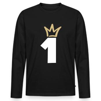NUMMER EINS 1 Champion Krone - Männer Premium Bio Langarmshirt - Schwarz - Vorne - Nico (187cm)