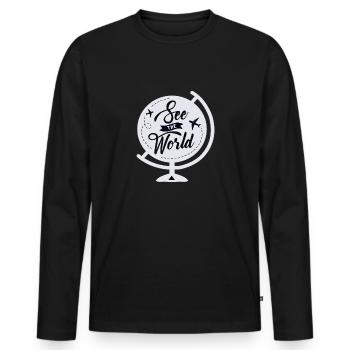 See The World - Männer Premium Bio Langarmshirt - Schwarz - Vorne - Nico (187cm)