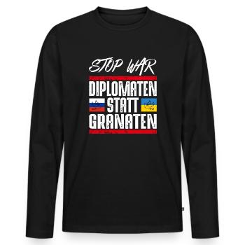 NO WAR - Männer Premium Bio Langarmshirt - Schwarz - Vorne - Nico (187cm)