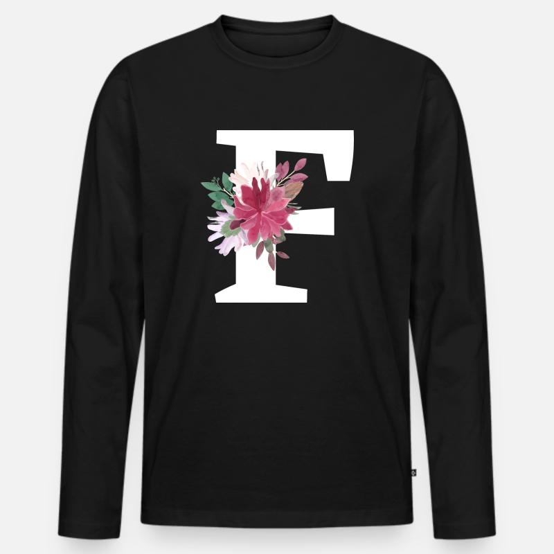 Buchstabe f blumig - Männer Premium Bio Langarmshirt - Schwarz