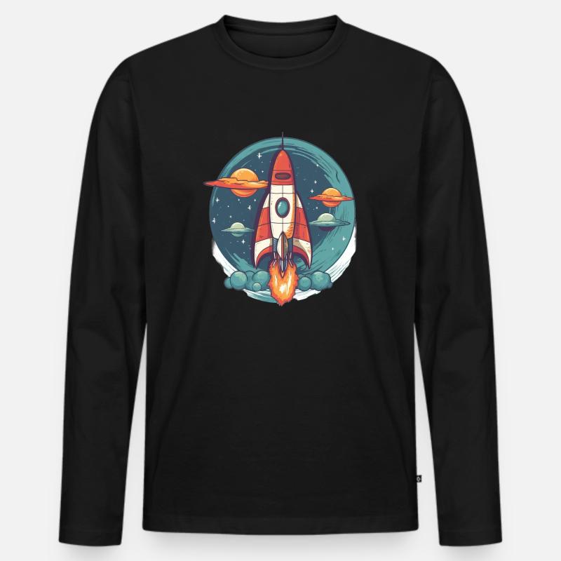 Whimsy Rocket: Galaktisches Abenteuer! - Männer Premium Bio Langarmshirt - Schwarz