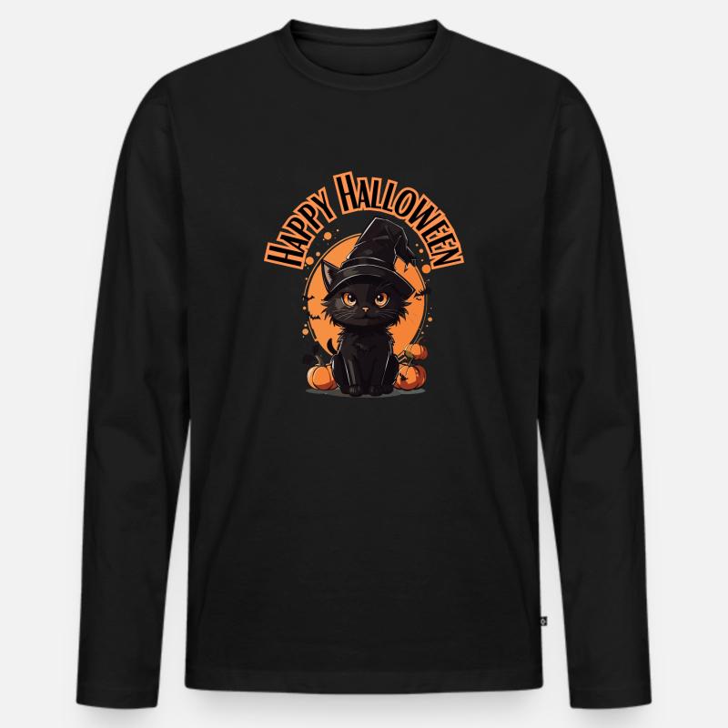 Happy Halloween Cat - Männer Premium Bio Langarmshirt - Schwarz