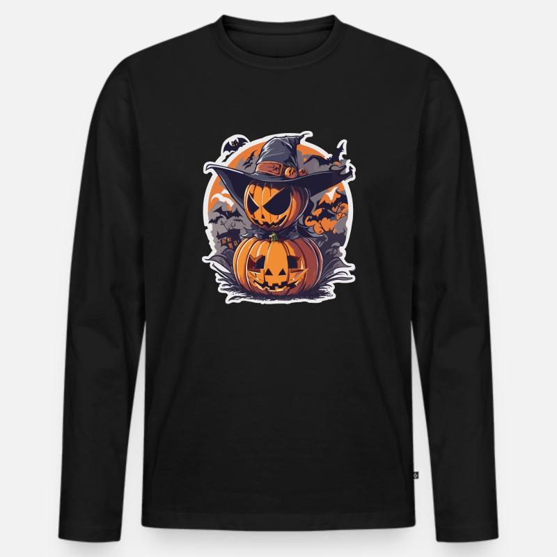 Halloween Kürbis - Männer Premium Bio Langarmshirt - Schwarz