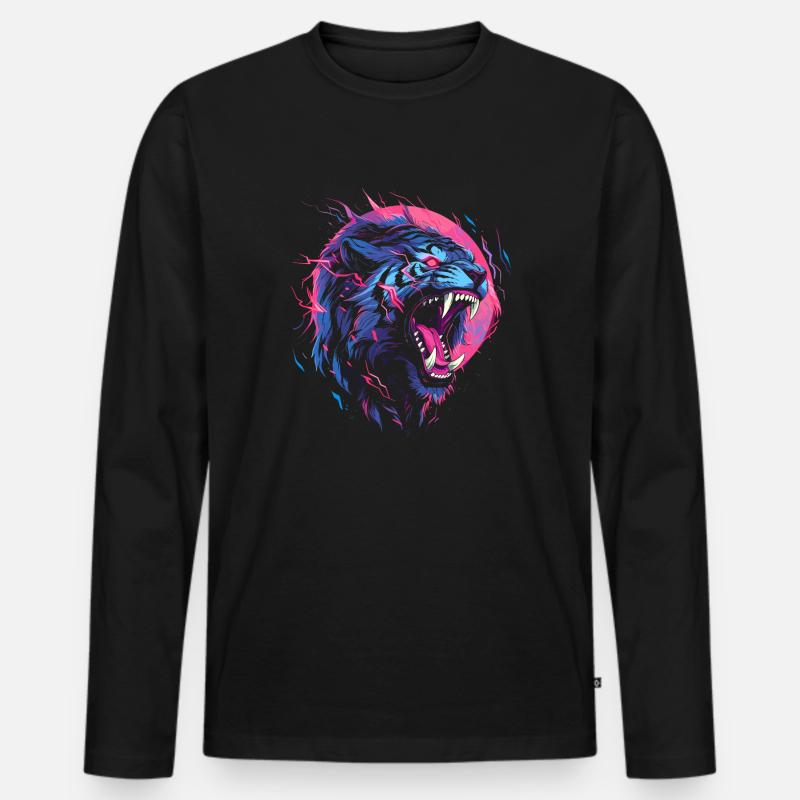 Synthwave Tiger - Männer Premium Bio Langarmshirt - Schwarz