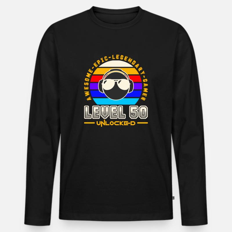 Stufe 50 - Männer Premium Bio Langarmshirt - Schwarz