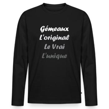 gémeaux - T-shirt manches longues Premium bio Homme - noir - Devant - Nico (187cm)