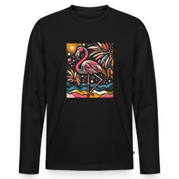 Cool Flamingo - Gift for Animal Lover - Men's Premium Organic Long Sleeve Shirt - black - Front - Nico (187cm)