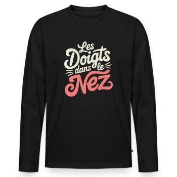 Les doigts dans le nez - T-shirt manches longues Premium bio Homme - noir - Devant - Nico (187cm)