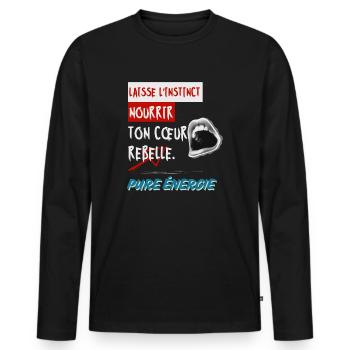 "Let instinct feed your rebellious heart. Pure - Men's Premium Organic Long Sleeve Shirt - black - Front - Nico (187cm)