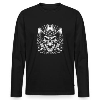 Crâne de danse en ligne avec stetson et bottes et lasso - T-shirt manches longues Premium bio Homme - noir - Devant - Nico (187cm)