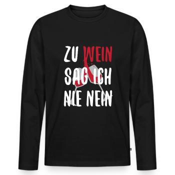 ZU WEIN SAG ICH NIE NEIN - Männer Premium Bio Langarmshirt - Schwarz - Vorne - Nico (187cm)