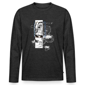 Otaku Japon E-Girl Outfit Streetwear Dragon Anime - T-shirt manches longues Premium bio Homme - anthracite chiné - Devant - Nico (187cm)