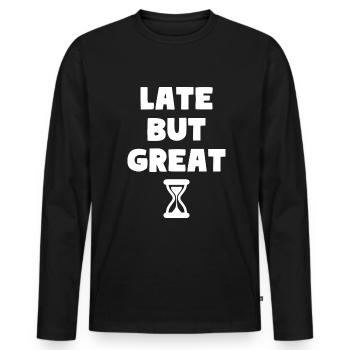 LATE BUT GREAT - Men's Premium Organic Long Sleeve Shirt - black - Front - Nico (187cm)