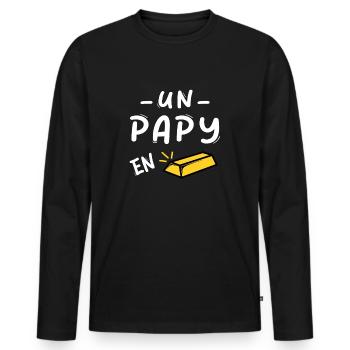 "Un Papy en Or" cadeau humoristique grand pere - T-shirt manches longues Premium bio Homme - noir - Devant - Nico (187cm)