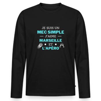 t shirt marseille foot apero humour j'aime - T-shirt manches longues Premium bio Homme - noir - Devant - Nico (187cm)