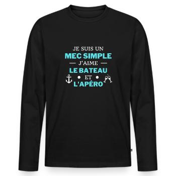 t shirt humour bateau apero mec simple cadeau noel - T-shirt manches longues Premium bio Homme - noir - Devant - Nico (187cm)