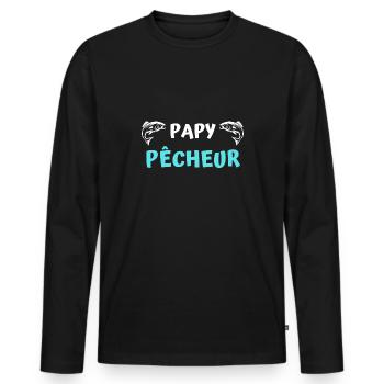 t shirt papy pecheur cadeau noel grand-père peche - T-shirt manches longues Premium bio Homme - noir - Devant - Nico (187cm)