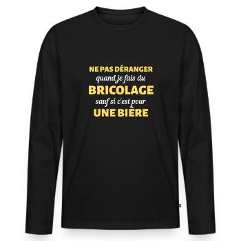 t shirt humour bricolage bière ne pas deranger - T-shirt manches longues Premium bio Homme - noir - Devant - Nico (187cm)
