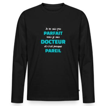 t shirt docteur parfait cadeau humour medecin - T-shirt manches longues Premium bio Homme - noir - Devant - Nico (187cm)