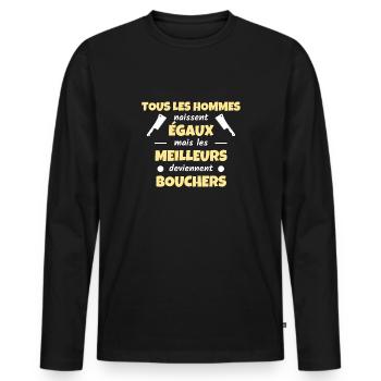 t shirt meilleur boucher humour boucherie cadeau - T-shirt manches longues Premium bio Homme - noir - Devant - Nico (187cm)