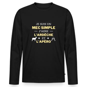 t shirt ardeche apero humour ardechois mec simple - T-shirt manches longues Premium bio Homme - noir - Devant - Nico (187cm)