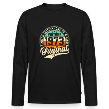 Vintage 1973 Original - Männer Premium Bio Langarmshirt - Schwarz - Vorne - Nico (187cm)
