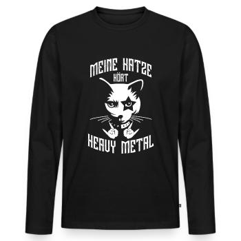 KATZE HEAVY METAL - Männer Premium Bio Langarmshirt - Schwarz - Vorne - Nico (187cm)