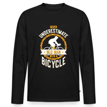 NEVER UNDERESTIMATE AN OLD MAN WITH A BICYCLE - Männer Premium Bio Langarmshirt - Schwarz - Vorne - Nico (187cm)
