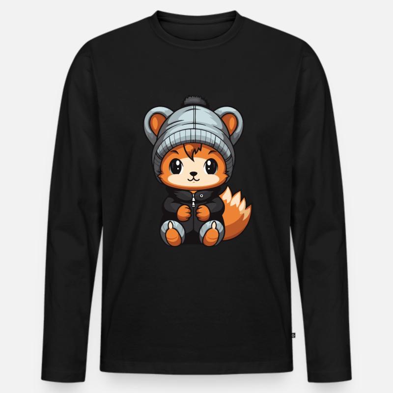 Eichhörnchen Winter Comic - Männer Premium Bio Langarmshirt - Schwarz