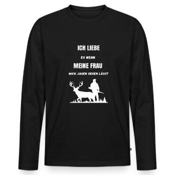 Hunting Saying I Love My Wife - Men's Premium Organic Long Sleeve Shirt - black - Front - Nico (187cm)