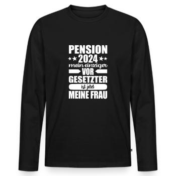 Pension 2024 - Männer Premium Bio Langarmshirt - Schwarz - Vorne - Nico (187cm)