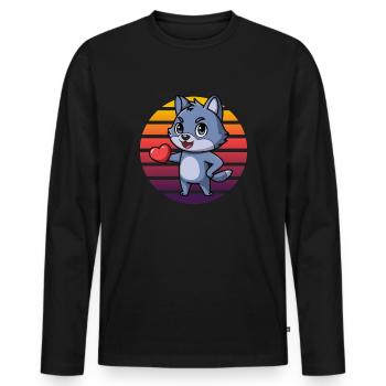 Blauer Fuchs mit Herz - Retro Vintage Sunset - Männer Premium Bio Langarmshirt - Schwarz - Vorne - Nico (187cm)