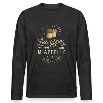 Cèpe Champignon Cueillette Cèpes Champignons - T-shirt manches longues Premium bio Homme - anthracite chiné - Devant - Nico (187cm)
