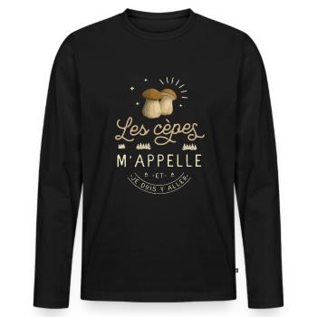 Cèpe Champignon Cueillette Cèpes Champignons - T-shirt manches longues Premium bio Homme - noir - Devant - Nico (187cm)