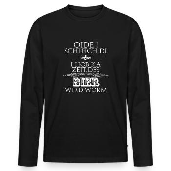oide,Bier wird worm - Männer Premium Bio Langarmshirt - Schwarz - Vorne - Nico (187cm)