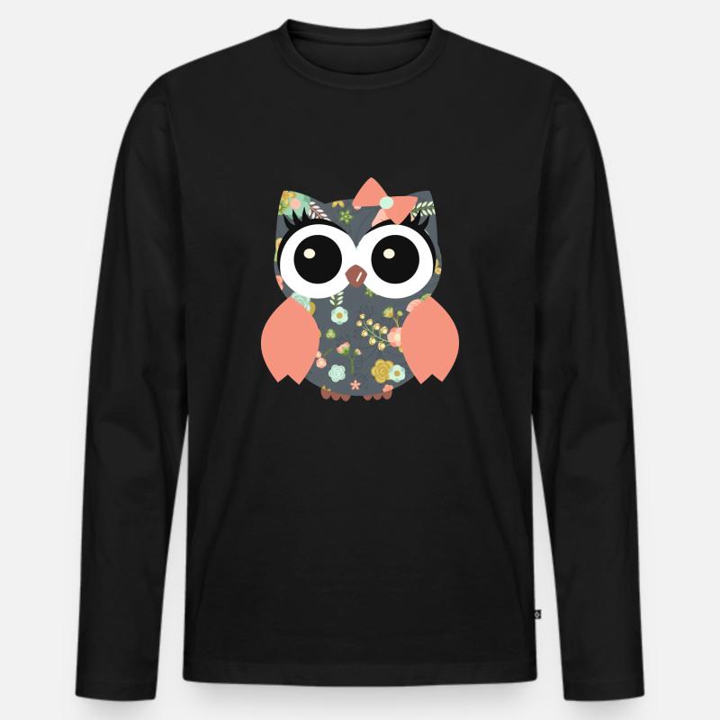 Eule Mona - Männer Premium Bio Langarmshirt - Schwarz