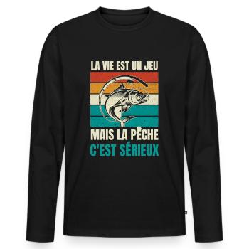 la pêche c'est sérieux - T-shirt manches longues Premium bio Homme - noir - Devant - Nico (187cm)