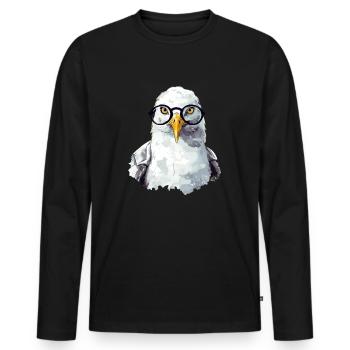 Miki la mouette aux lunettes - T-shirt manches longues Premium bio Homme - noir - Devant - Nico (187cm)