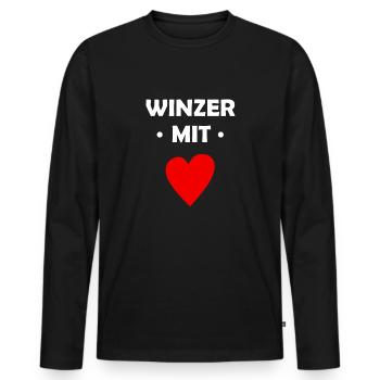 Winzer mit Herz - Männer Premium Bio Langarmshirt - Schwarz - Vorne - Nico (187cm)