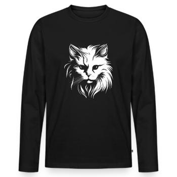 Cat, Cat Motif, Cat Face - Men's Premium Organic Long Sleeve Shirt - black - Front - Nico (187cm)