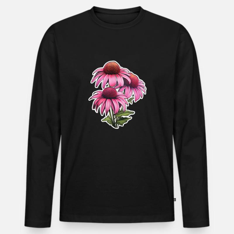 Echinacea 3 Blüten - Männer Premium Bio Langarmshirt - Schwarz