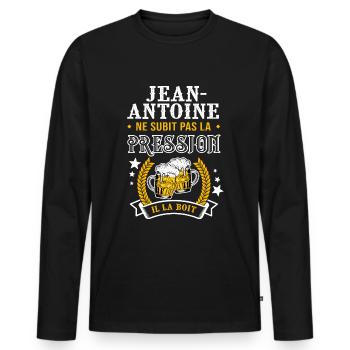 Jean-Antoine bière cadeau jean antoine fêtes - T-shirt manches longues Premium bio Homme - noir - Devant - Nico (187cm)