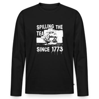 Spilling tea since 1773 – Humorous story - Men's Premium Organic Long Sleeve Shirt - black - Front - Nico (187cm)