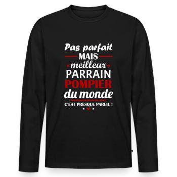 Pas parfait meilleur parrain pompier, cadeau noël - T-shirt manches longues Premium bio Homme - noir - Devant - Nico (187cm)
