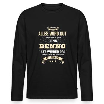 Alles wird gut denn Eduart Ist da T-Shirt - Männer Premium Bio Langarmshirt - Schwarz - Vorne - Nico (187cm)