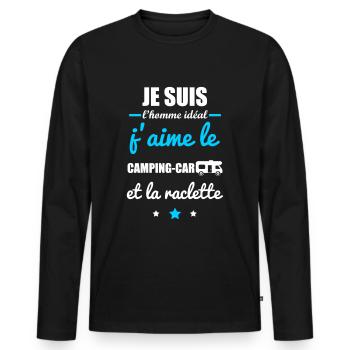 Homme idéal Camping car, camping-cariste - T-shirt manches longues Premium bio Homme - noir - Devant - Nico (187cm)