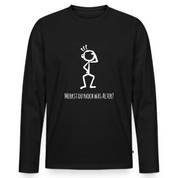 Strichmännchen - Merkst du noch was Alter - Männer Premium Bio Langarmshirt - Schwarz - Vorne - Nico (187cm)