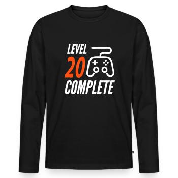 Geburtstag Level 20 Complete Alter Jahre Komplett - Männer Premium Bio Langarmshirt - Schwarz - Vorne - Nico (187cm)